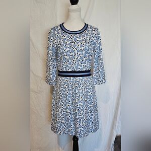 *NWT* Draper James A-Line Dress with 3/4 Bell Sleeves in White and Blue